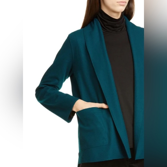 Eileen Fisher womens wool cardigan kimono size XL blue spruce collar READ - Picture 1 of 14